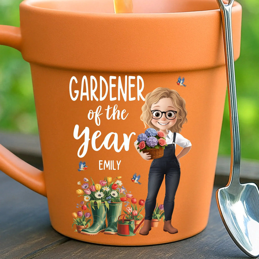 Custom Plant Pot Ceramic Mug with Spoon – Personalized Garden Gifts for Gardeners, Plant Lovers, Besties, Mom, Dad – Plant Parent Vibes Flower Pot Coffee Cup Printing Joy