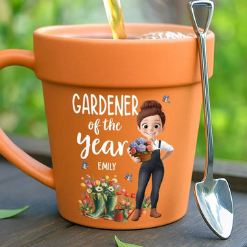Custom Plant Pot Ceramic Mug with Spoon – Personalized Garden Gifts for Gardeners, Plant Lovers, Besties, Mom, Dad – Plant Parent Vibes Flower Pot Coffee Cup Printing Joy