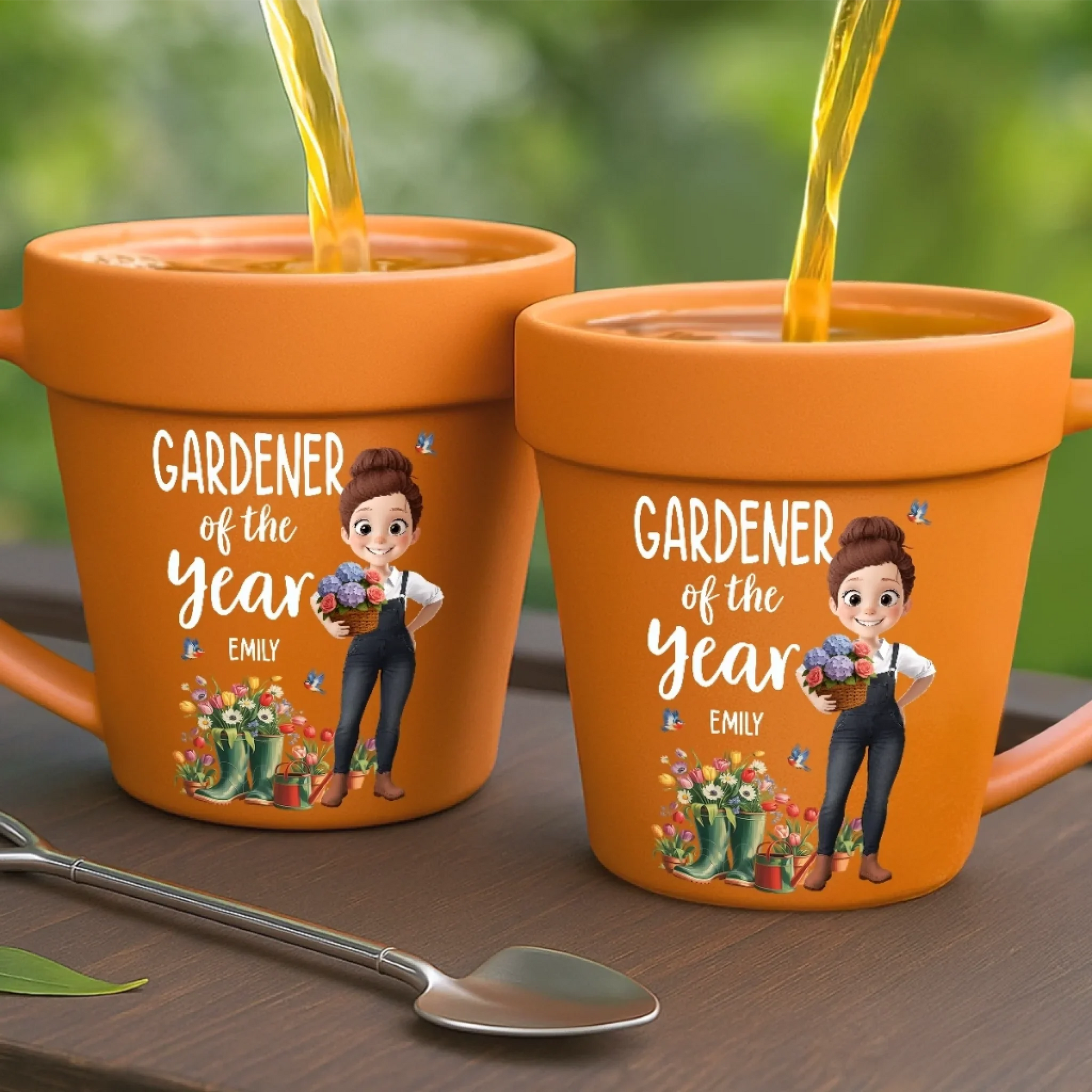 Custom Plant Pot Ceramic Mug with Spoon – Personalized Garden Gifts for Gardeners, Plant Lovers, Besties, Mom, Dad – Plant Parent Vibes Flower Pot Coffee Cup Printing Joy