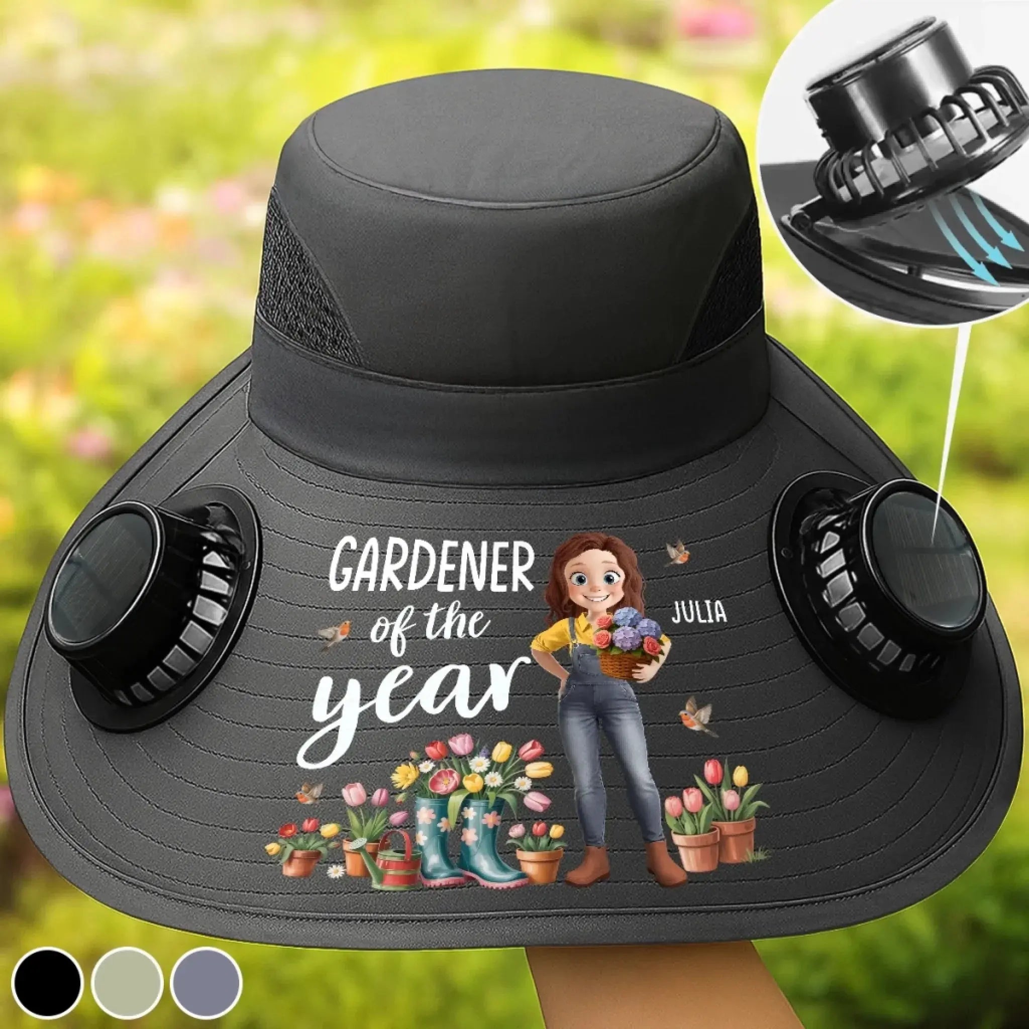 Custom Hat With Fans Solar Power - Personalized Garden Gifts For Gardeners - Garden Queen Vibes Printing Joy