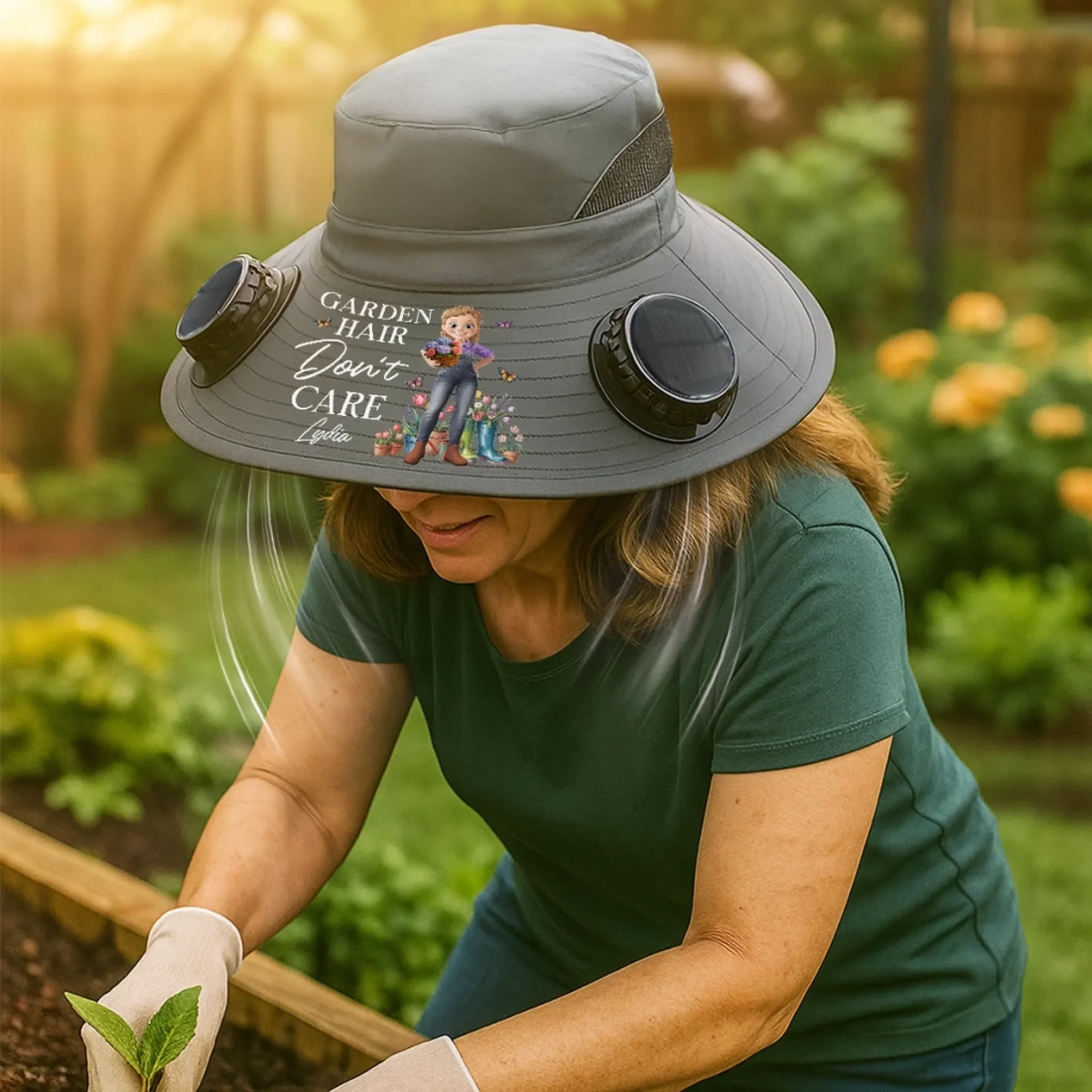Custom Hat With Fans Solar Power - Personalized Garden Gifts For Gardeners - Garden Queen Vibes