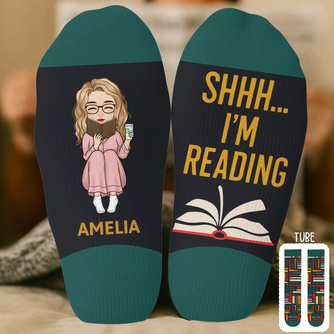 Custom Crew Socks - Personalized Bookish Gifts For Book Lovers, Bookworms, Readers - Keeping Up With My Reading Game Printing Joy