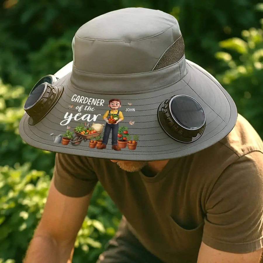 Custom Solar Fan Hat – Plant Dreams, Grow Joy – Personalized Gardening Gift for Gardeners Printing Joy