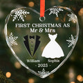 Custom Heart or Round Glass Ornament – Personalized Christmas, Wedding & Anniversary Gift for Couples, Husband & Wife – “Our First Christmas as Mr & Mrs” Keepsake Printbelle