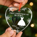 Custom Heart or Round Glass Ornament – Personalized Christmas, Wedding & Anniversary Gift for Couples, Husband & Wife – “Our First Christmas as Mr & Mrs” Keepsake Printbelle