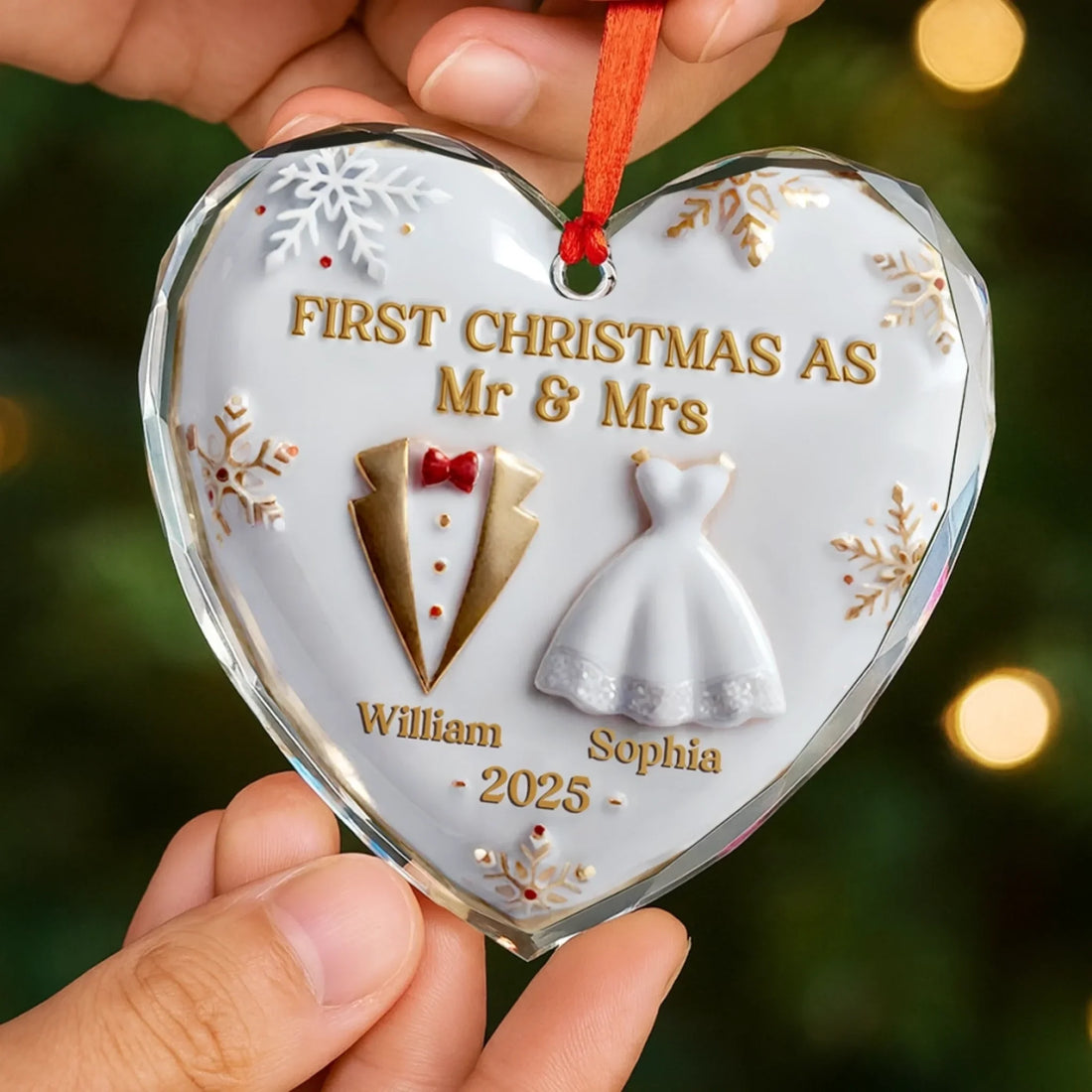 Personalized Heart Glass Ornament – Custom Christmas, Wedding & Anniversary Gift for Couples, Husband & Wife – “Our First Christmas Together” Keepsake