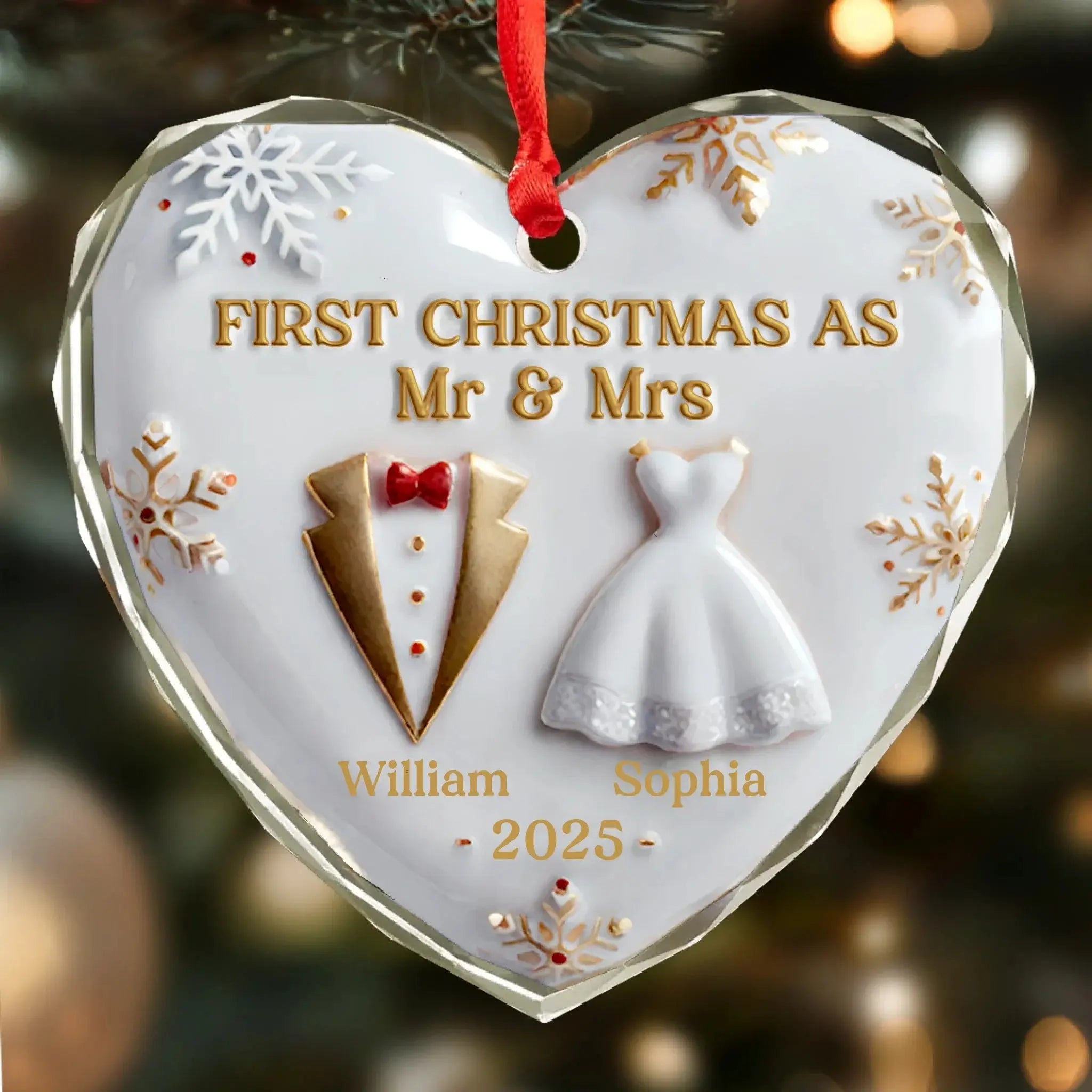 Personalized Heart Glass Ornament – Custom Christmas, Wedding & Anniversary Gift for Couples, Husband & Wife – “Our First Christmas Together” Keepsake Printing Joy