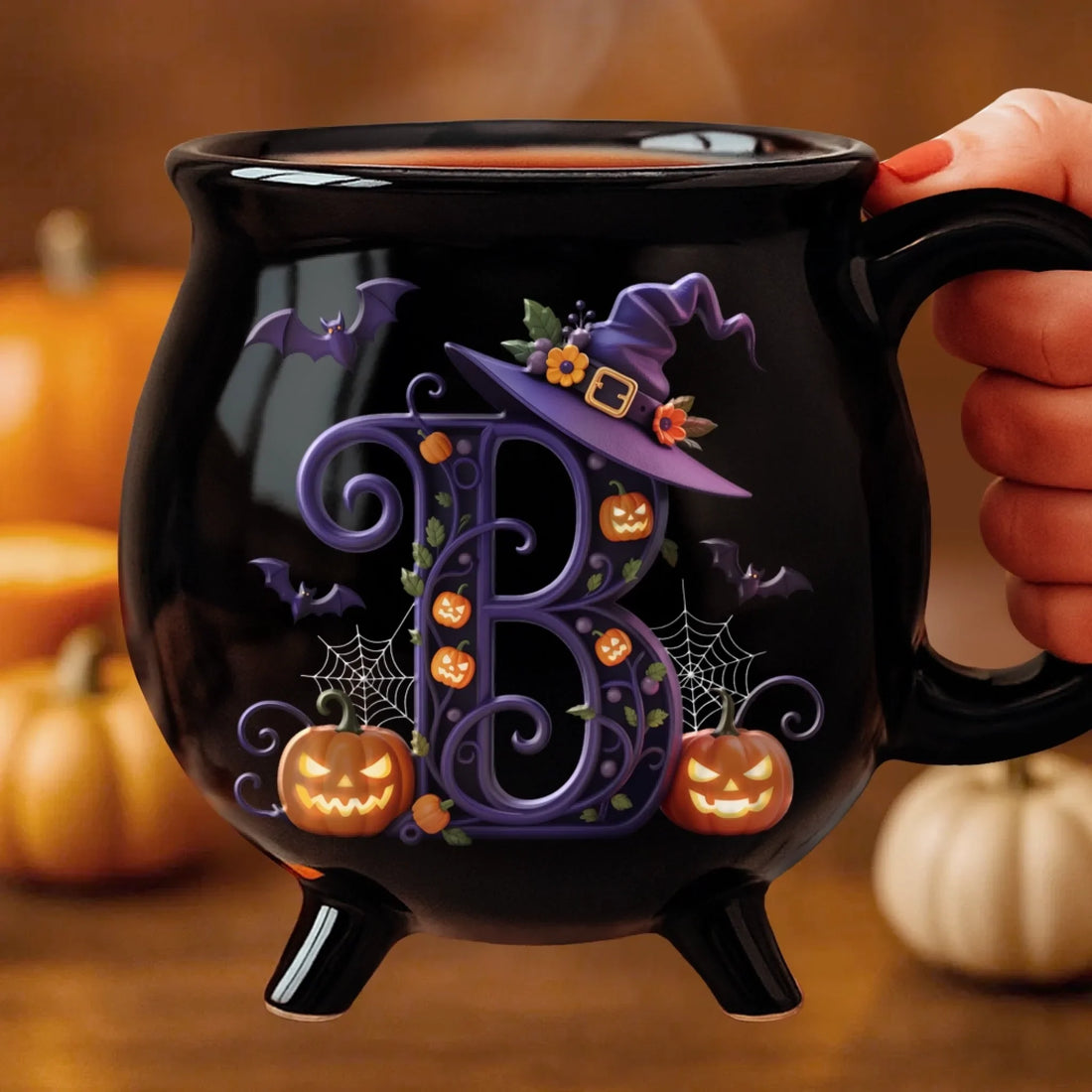 Custom Ceramic Cauldron Coffee Mug – Personalized Halloween Witchy Gift for Besties, Sisters, BFFs, Family & Yourself – “Brew and Boo” Cup