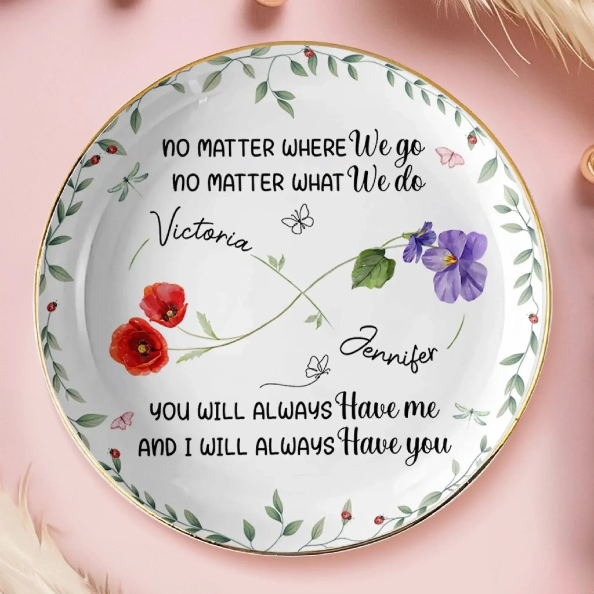 Custom Full-Print Round Jewelry Dish - Personalized Best Friend Birthday Gifts For Women, Besties, Sisters, BFF - More Than Friends, We’re Soulmates Printing Joy