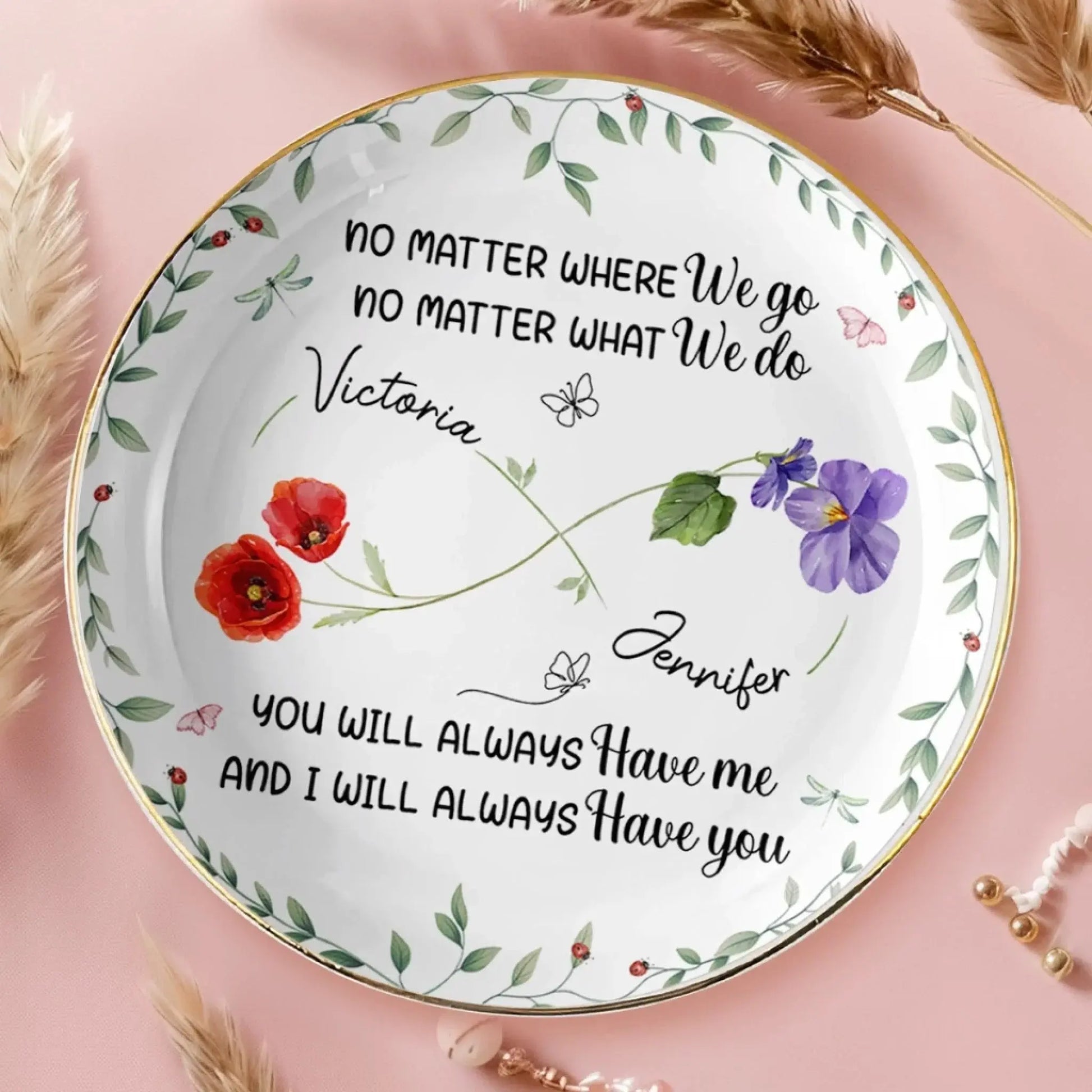 Custom Full-Print Round Jewelry Dish - Personalized Best Friend Birthday Gifts For Women, Besties, Sisters, BFF - More Than Friends, We’re Soulmates Printing Joy