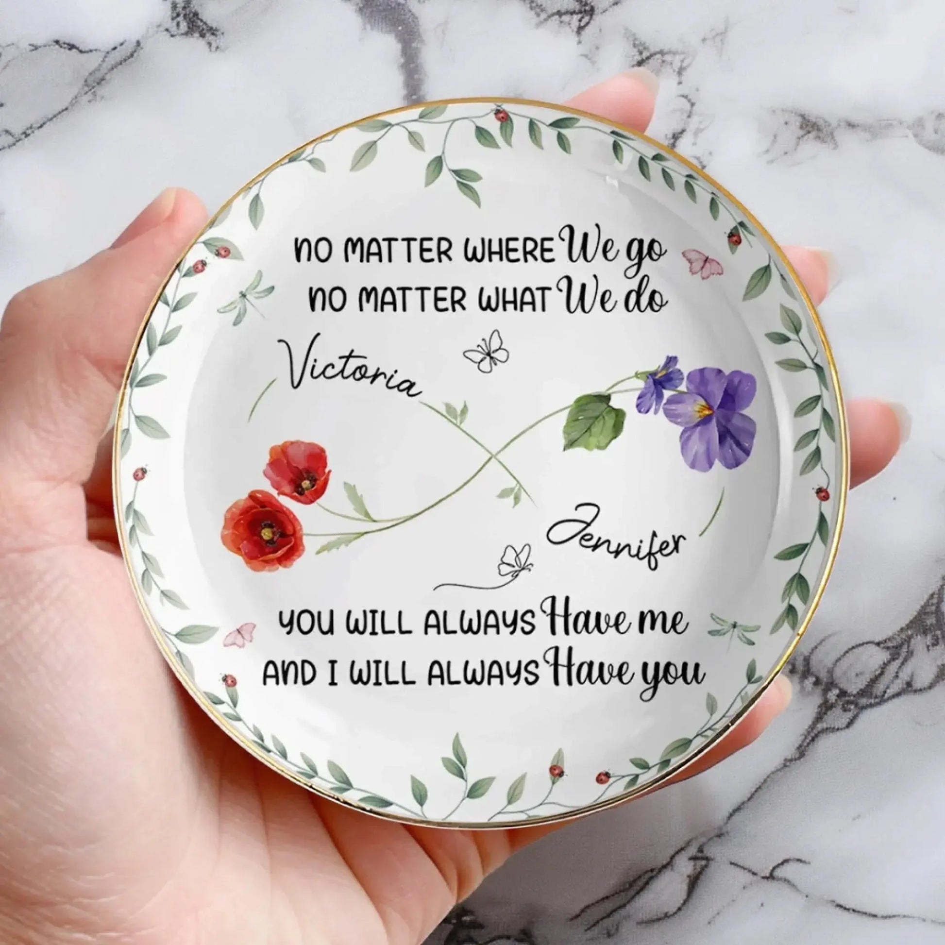 Custom Full-Print Round Jewelry Dish - Personalized Best Friend Birthday Gifts For Women, Besties, Sisters, BFF - More Than Friends, We’re Soulmates Printing Joy