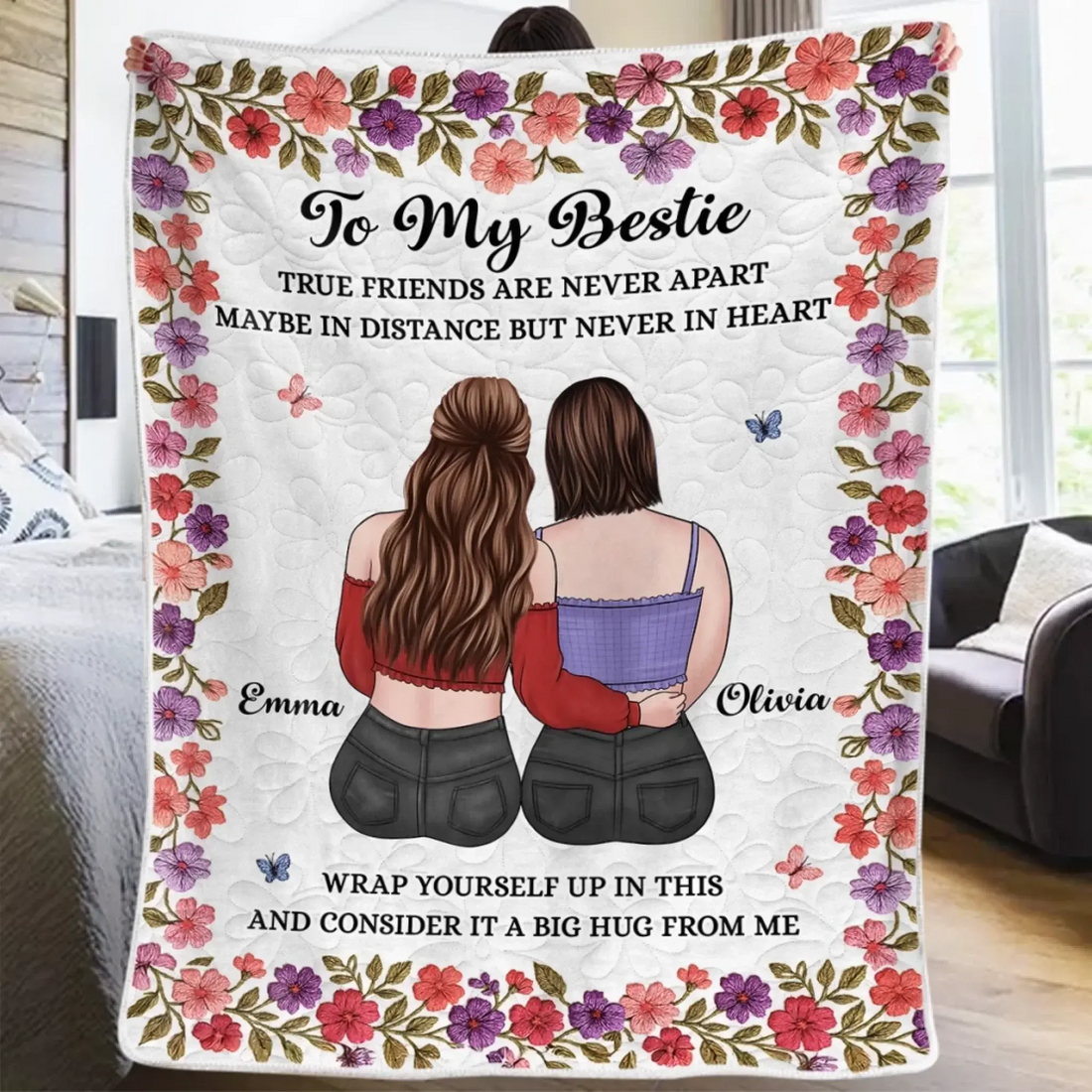 Custom Blanket - Personalized Best Friend Birthday Gifts For Women, Besties, Sisters, BFF - True Friends, Always Near Printbelle
