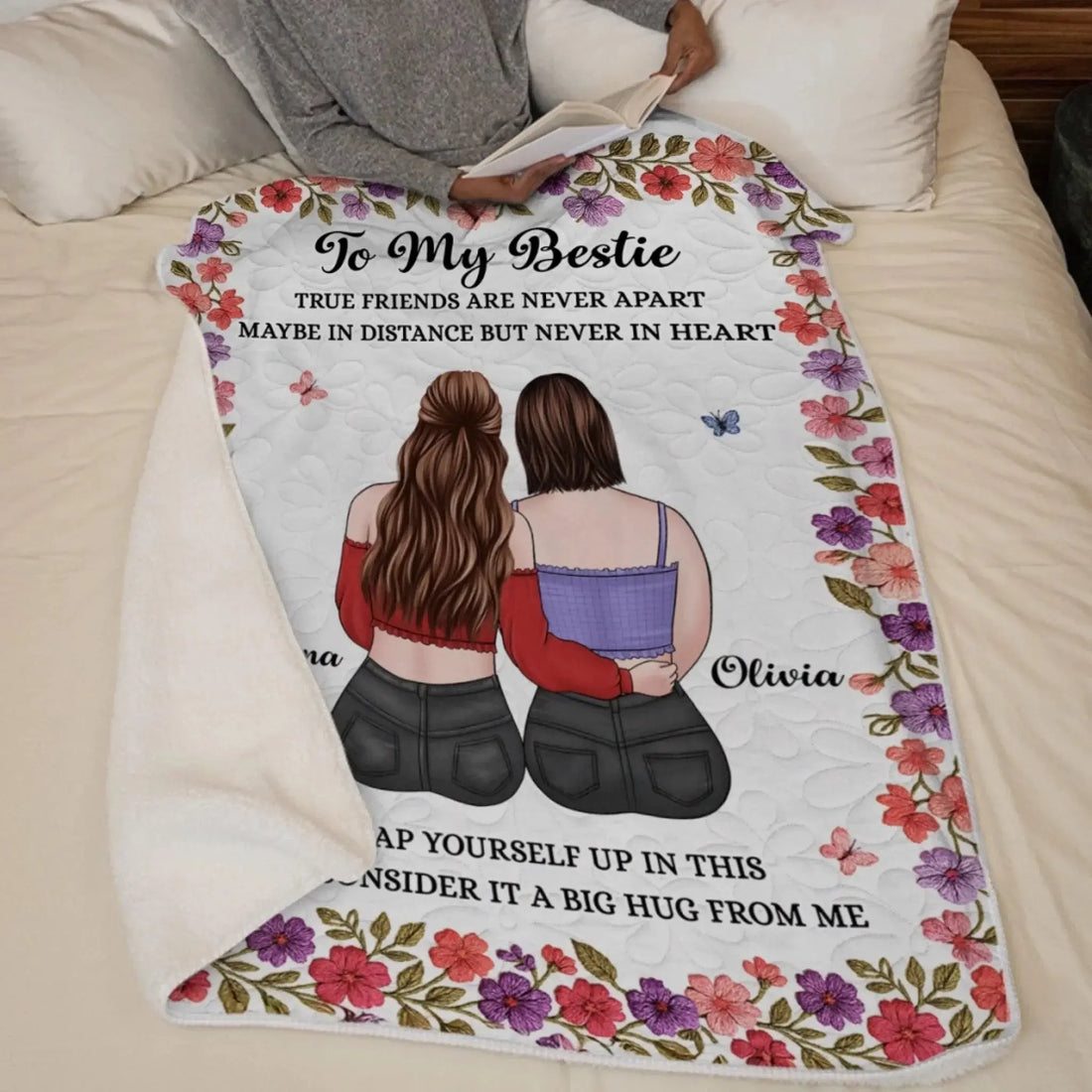 Custom Blanket - Personalized Best Friend Birthday Gifts For Women, Besties, Sisters, BFF - True Friends, Always Near Printbelle