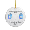 First Christmas As A Family Of Four Footprints - Personalized Circle Ceramic Ornament Printbelle