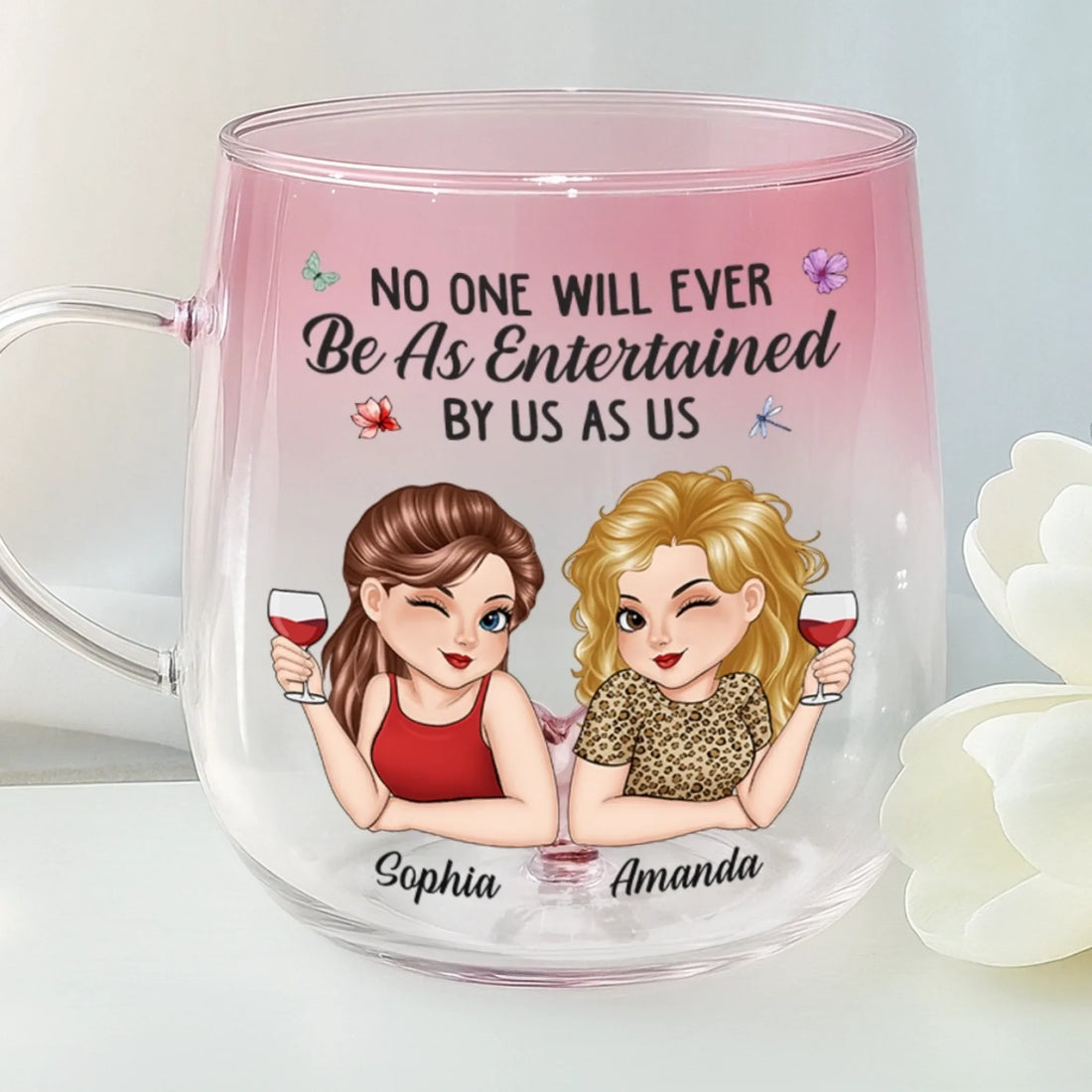 Custom Gradient Glass Mug - Personalized Best Friend Birthday Gifts For Women, Besties, Sisters, BFF - Life’s Better With Besties Like Us