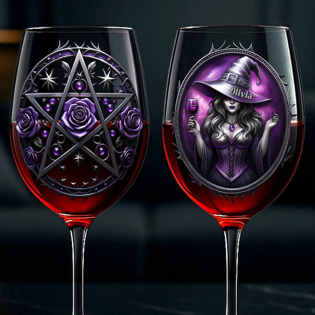 Custom Stemmed Wine Glass - Personalized Best Friend Birthday Gifts For Women, Besties, Sisters, BFF - Witch Vibes Only This Halloween Printing Joy
