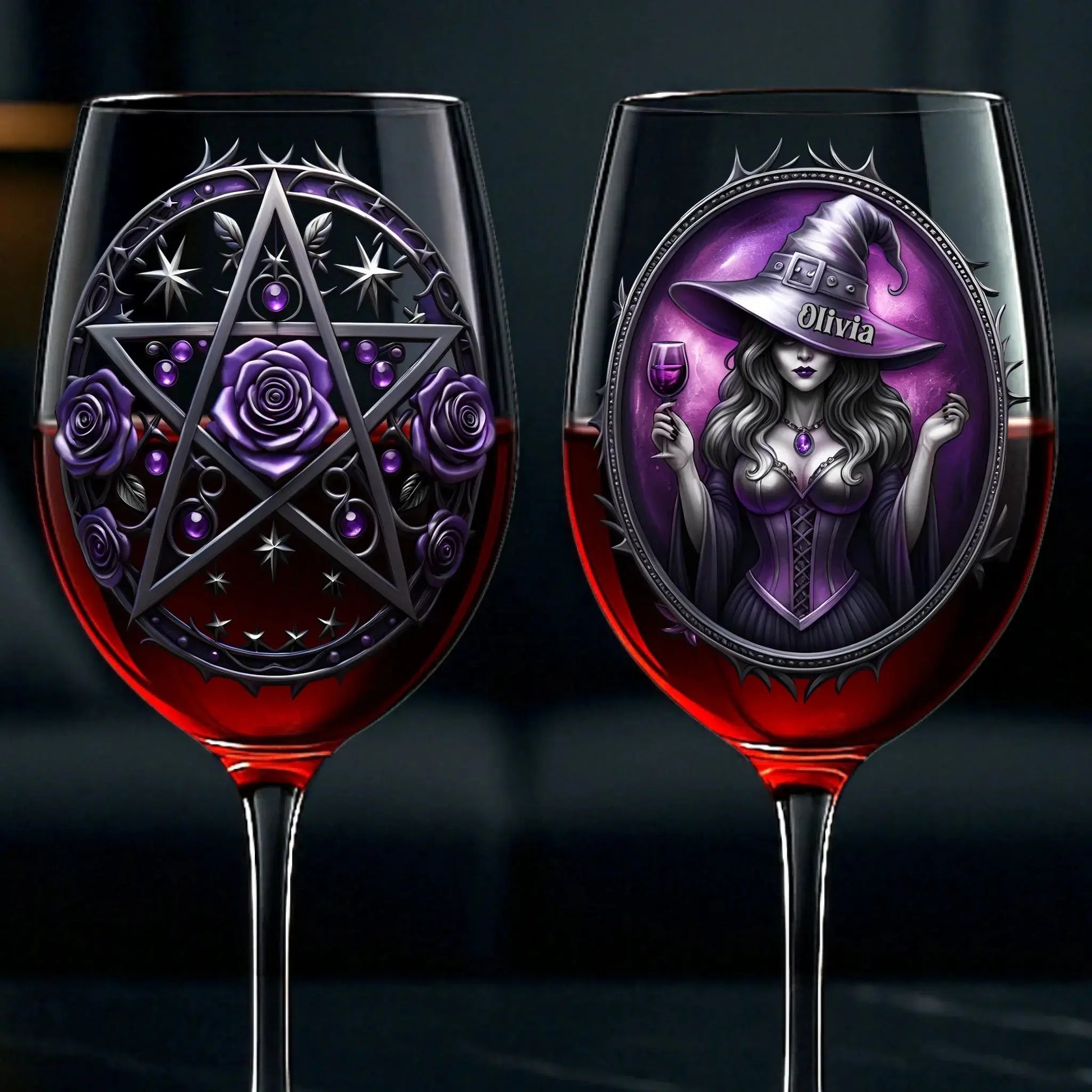 Custom Stemmed Wine Glass - Personalized Best Friend Birthday Gifts For Women, Besties, Sisters, BFF - Witch Vibes Only This Halloween Printing Joy