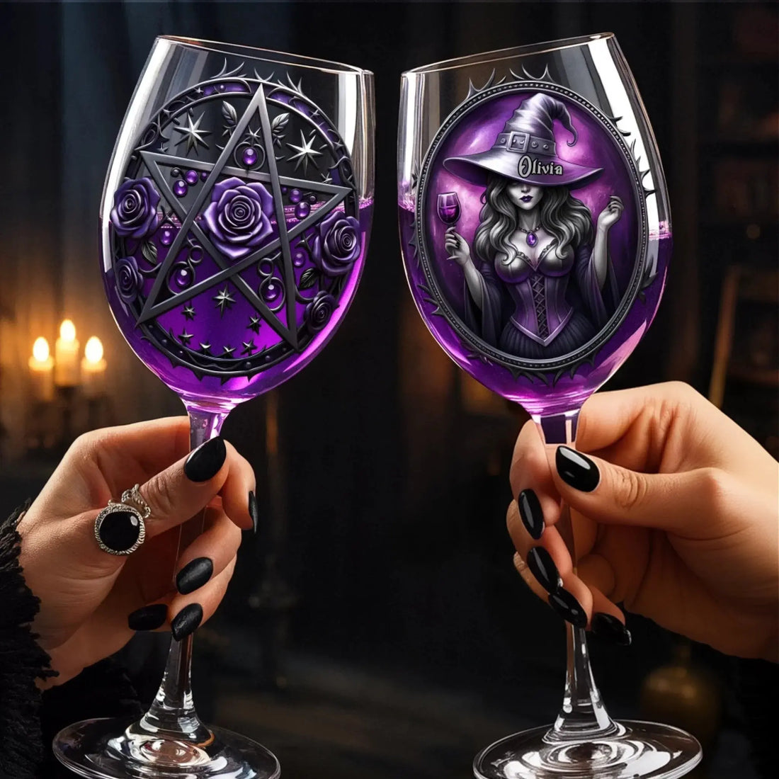 Custom Stemmed Wine Glass - Personalized Best Friend Birthday Gifts For Women, Besties, Sisters, BFF - Witch Vibes Only This Halloween Printing Joy