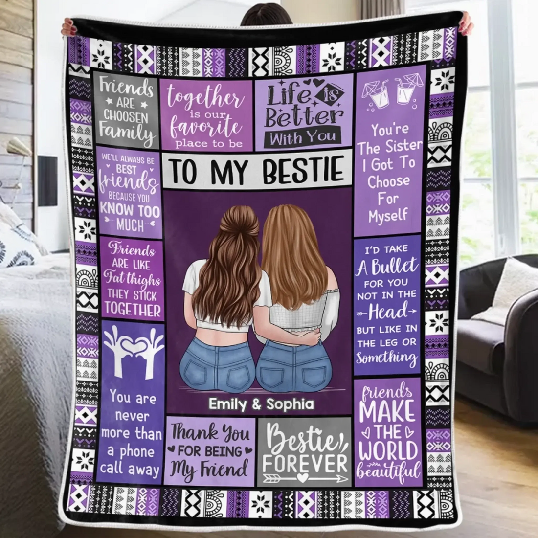Custom Blanket - Personalized Best Friend Christmas Birthday Gifts For Women, Besties, Sisters, BFF - Always Better With My BFF Printbelle