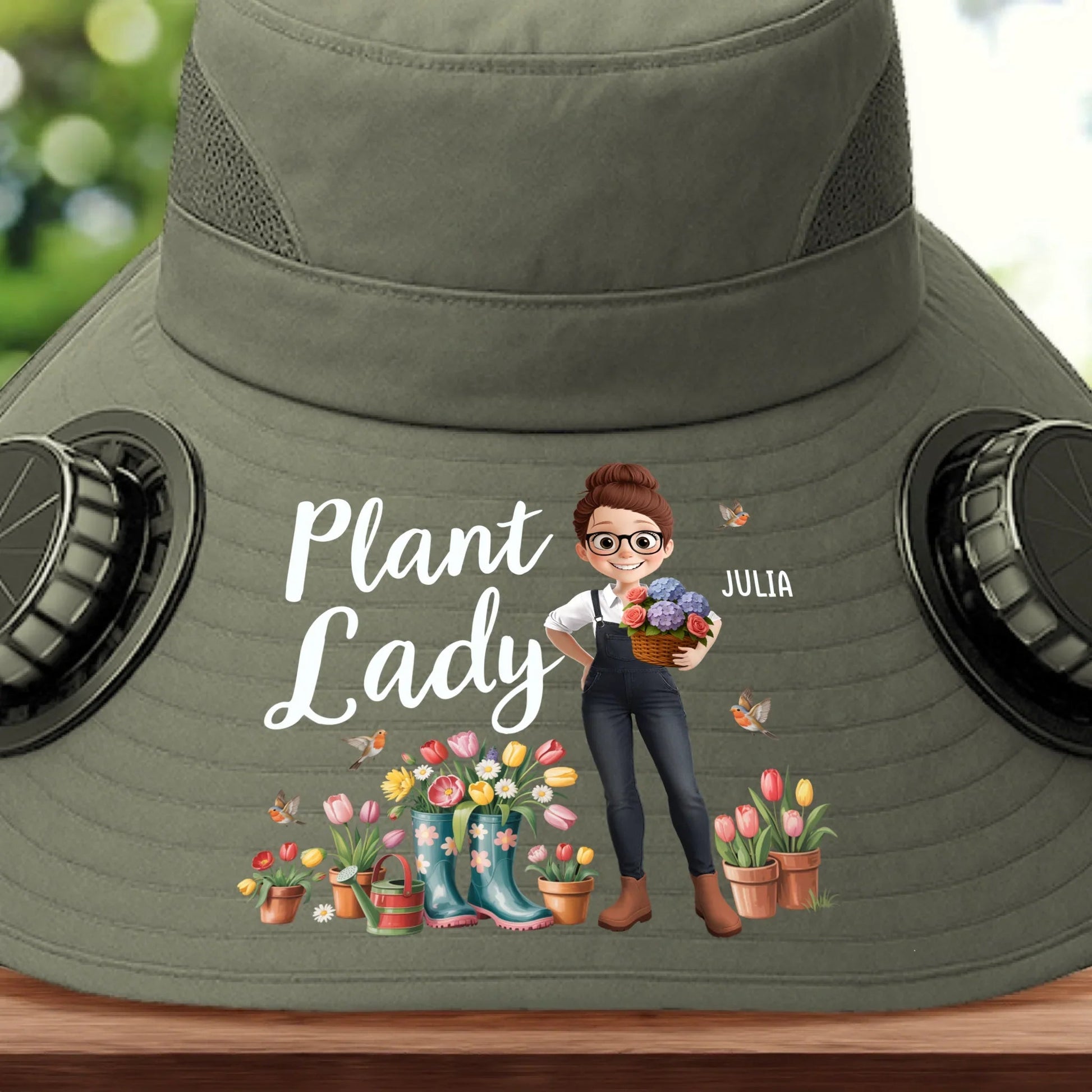 Custom Solar Fan Hat – Plant Dreams, Grow Joy – Personalized Gardening Gift for Gardeners Printing Joy