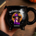 She Drinks Like A Queen, But Hexes Like A Goddess – Custom 12oz Ceramic Cauldron Coffee Mug – Personalized Halloween Witchy Gifts for Besties, Sisters, BFFs, Family Printing Joy