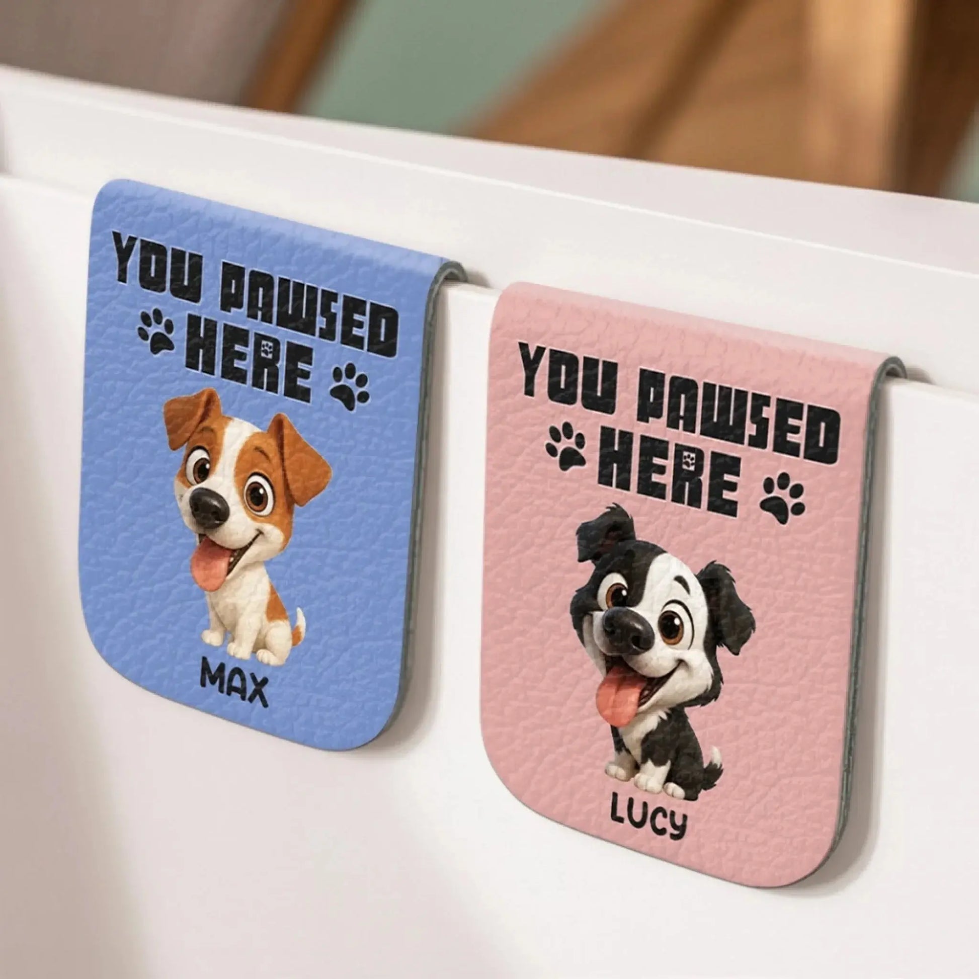 Custom Leather Magnetic Bookmark - Personalized Bookish Gifts For Book Lovers, Bookworms, Dog Cat Lovers, Dog Dad And Mom, Cat Owners - Reading Is Better With Paws Printing Joy