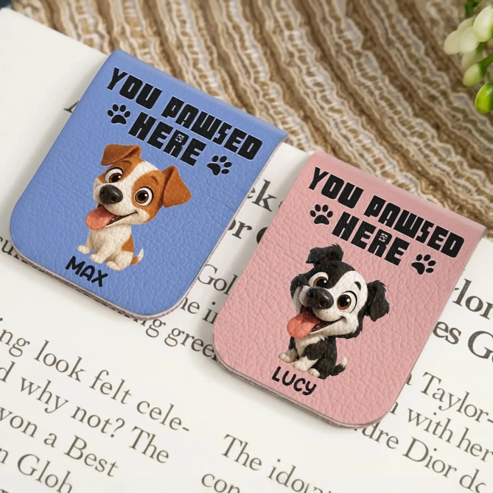 Custom Leather Magnetic Bookmark - Personalized Bookish Gifts For Book Lovers, Bookworms, Dog Cat Lovers, Dog Dad And Mom, Cat Owners - Reading Is Better With Paws Printing Joy