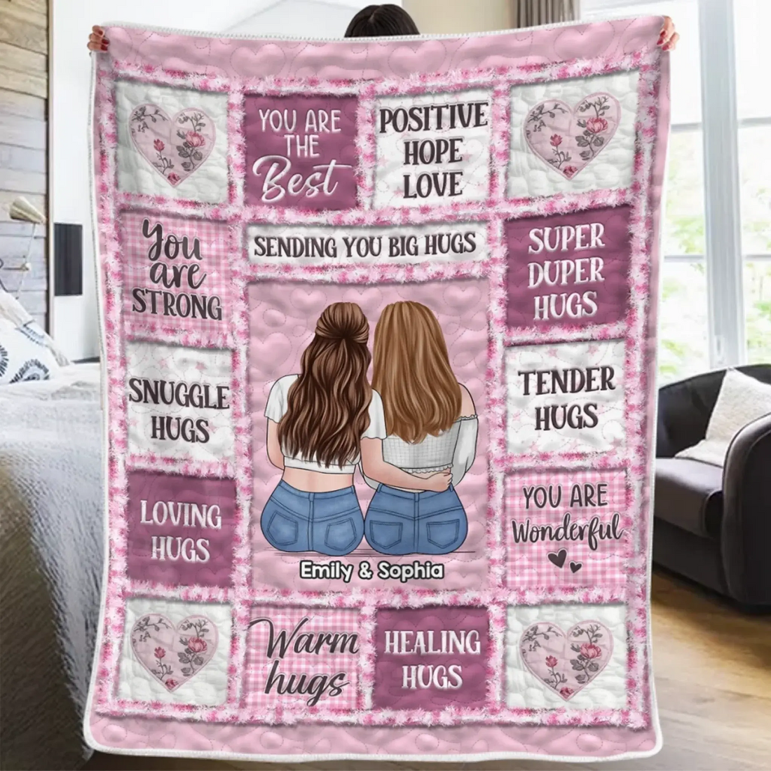 Custom Blanket - Personalized Best Friend Birthday Gifts For Women, Besties, Sisters, BFF - Heart to Heart Besties Printbelle