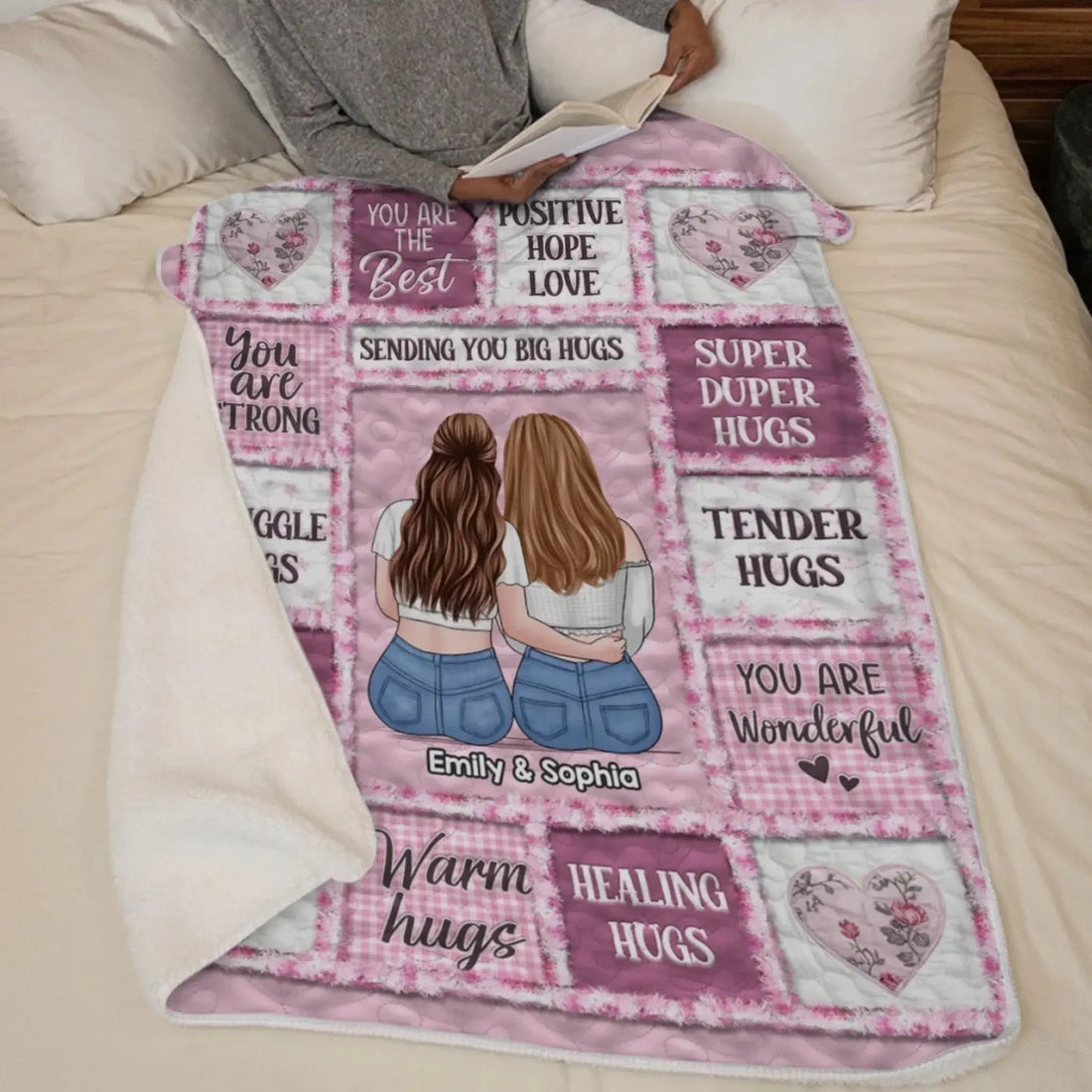 Custom Blanket - Personalized Best Friend Birthday Gifts For Women, Besties, Sisters, BFF - Heart to Heart Besties Printbelle