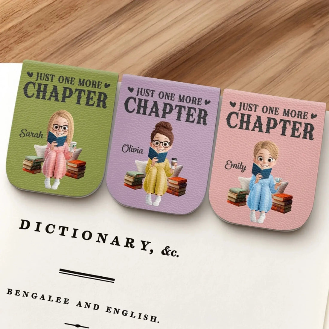 Custom Leather Magnetic Bookmark - Personalized Bookish Gifts For Book Lovers, Bookworms, Readers - One More Page Always Printing Joy