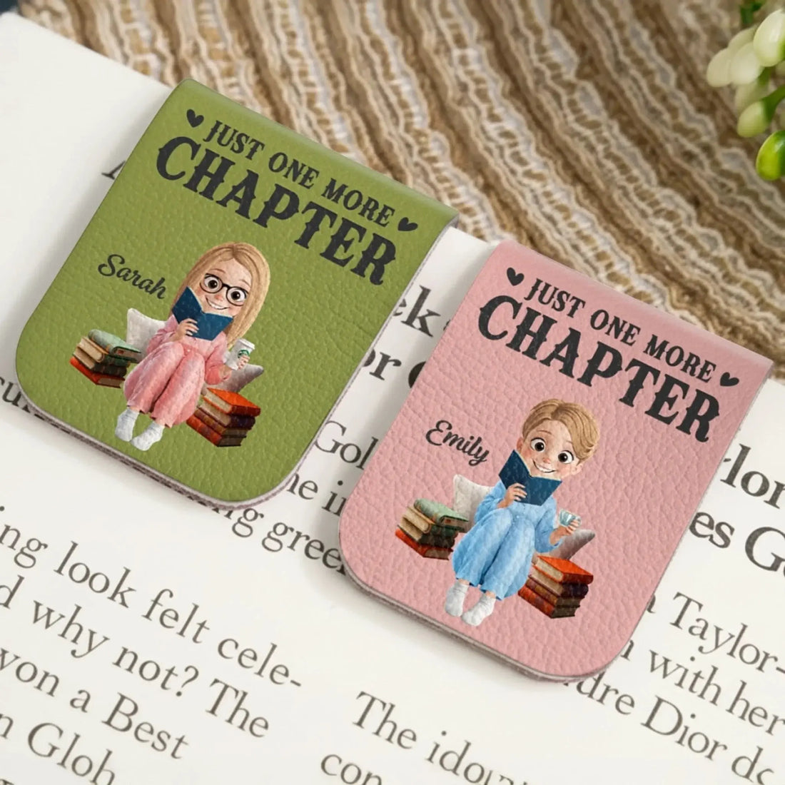 Custom Leather Magnetic Bookmark - Personalized Bookish Gifts For Book Lovers, Bookworms, Readers - One More Page Always Printing Joy