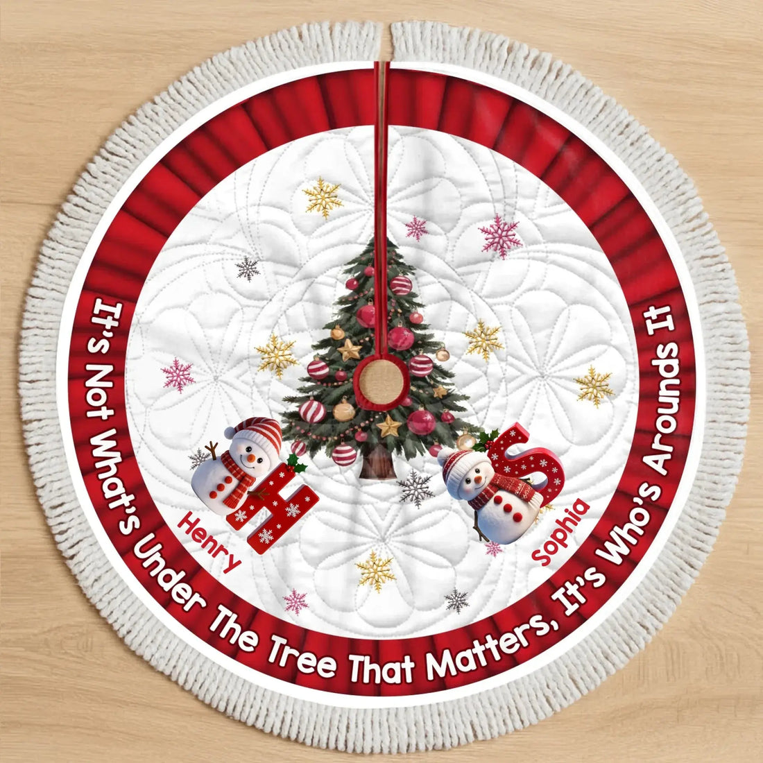 Custom Snowman Tree Skirt - Personalized Christmas Birthday Gifts For Mom, Dad, Brother, Sister, Kids - Hearts Shine Together This Christmas Printing Joy