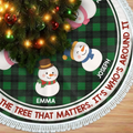 Custom Snowman Tree Skirt - Personalized Christmas Birthday Gifts For Mom, Dad, Brother, Sister, Kids - Warm Winter Wishes Printing Joy
