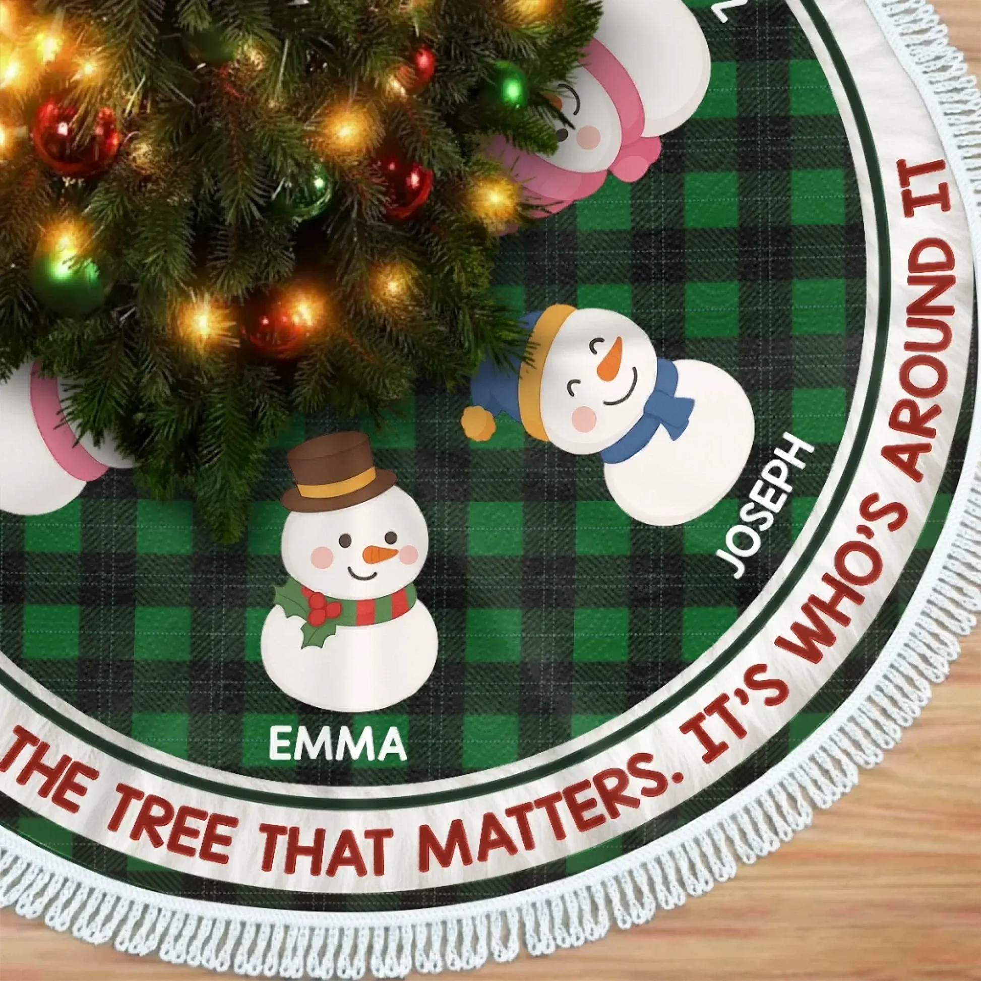Custom Snowman Tree Skirt - Personalized Christmas Birthday Gifts For Mom, Dad, Brother, Sister, Kids - Warm Winter Wishes Printing Joy