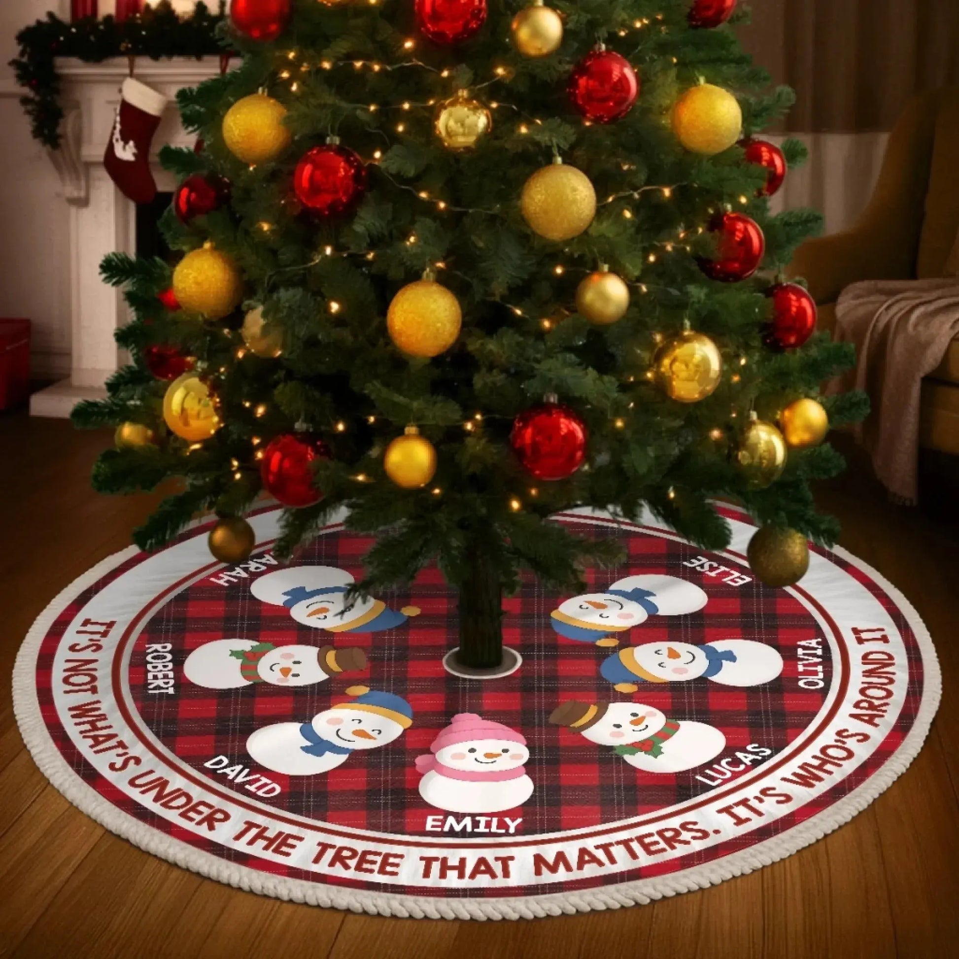 Custom Snowman Tree Skirt - Personalized Christmas Birthday Gifts For Mom, Dad, Brother, Sister, Kids - Warm Winter Wishes Printing Joy