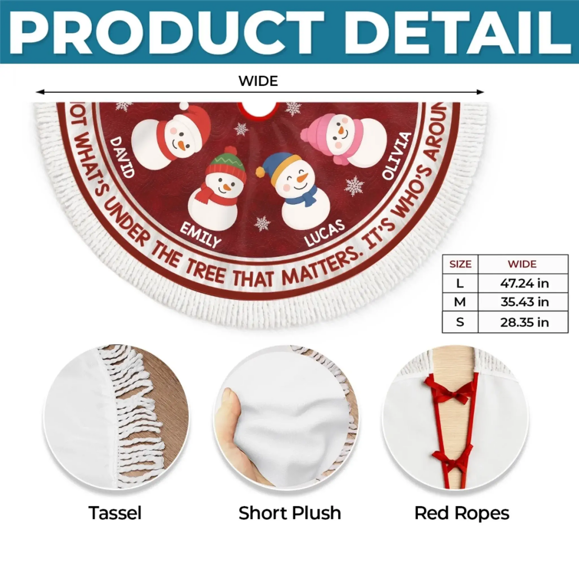 Custom Snowman Tree Skirt - Personalized Christmas Birthday Gifts For Mom, Dad, Brother, Sister, Kids - Warm Winter Wishes Printing Joy