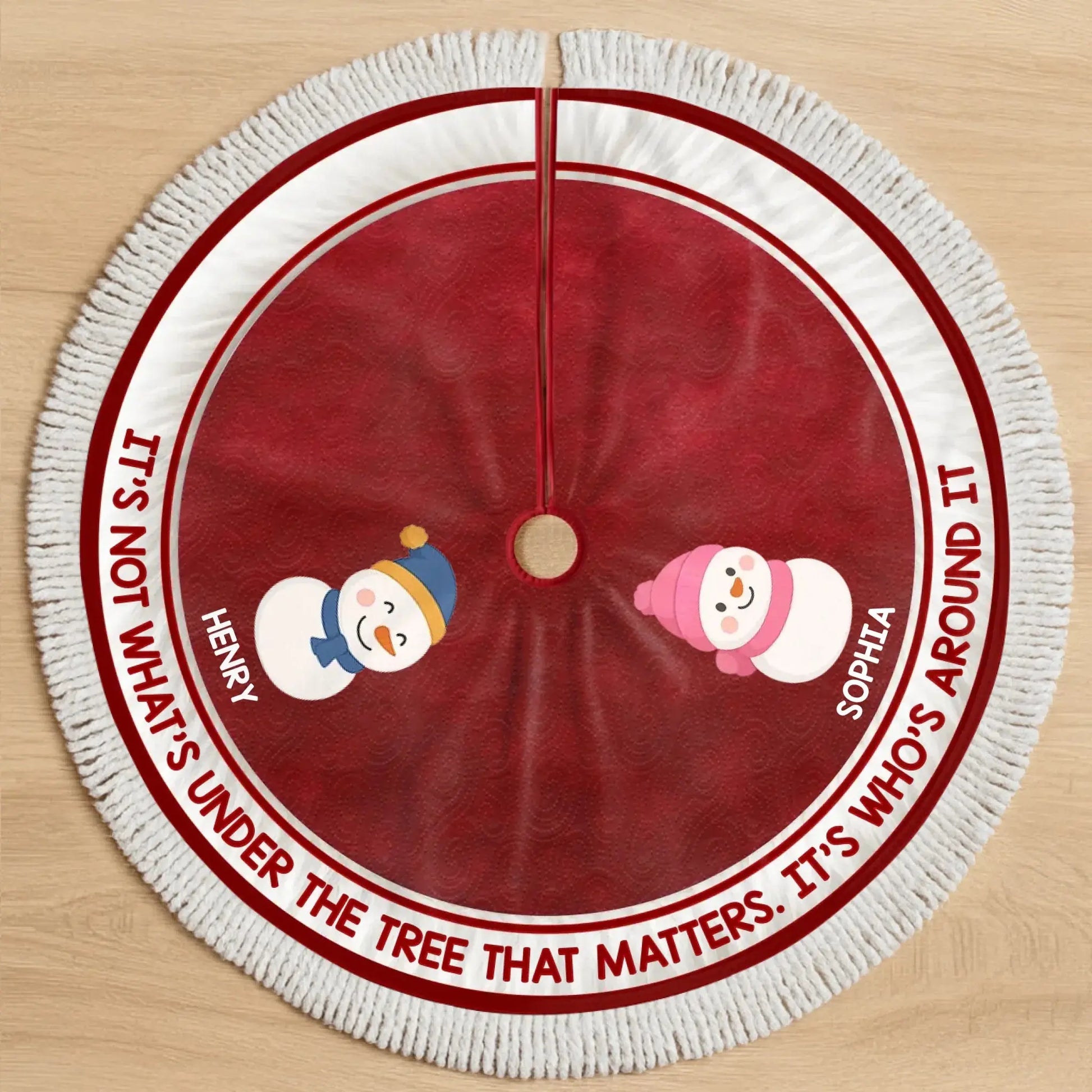 Custom Snowman Tree Skirt - Personalized Christmas Birthday Gifts For Mom, Dad, Brother, Sister, Kids - Warm Winter Wishes Printing Joy