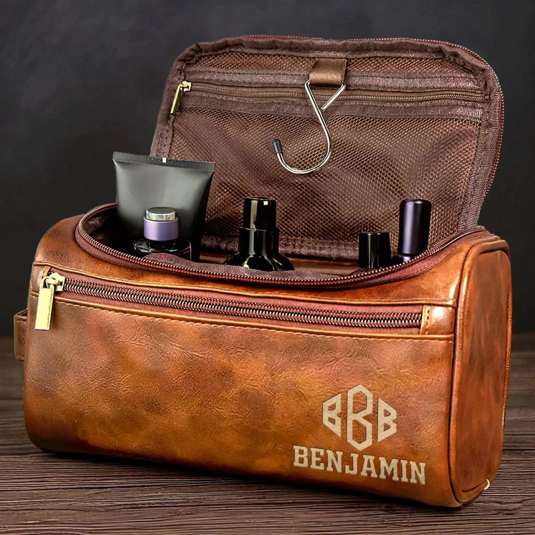 Personalized Leather Toiletry Bag Gift For Dad Husband Brother Grandpa Printingjoy