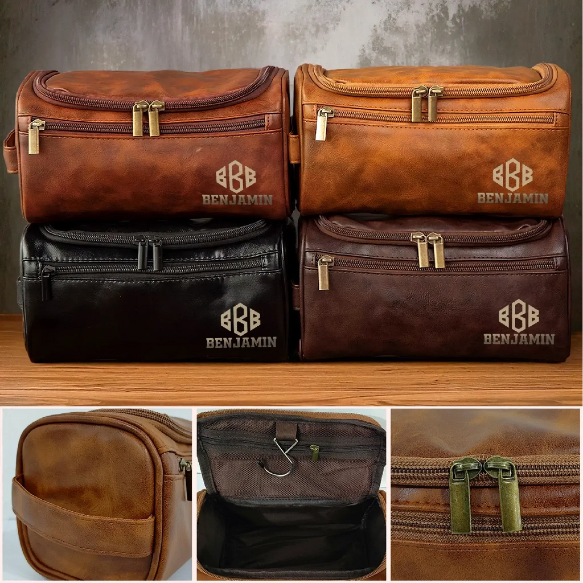 Personalized Leather Toiletry Bag Gift For Dad Husband Brother Grandpa Printingjoy