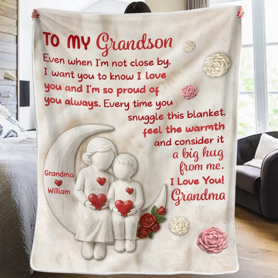 Custom Blanket - Personalized Birthday Gifts For Grandma, Grandson - A Bond That Time Can’t Break Printing Joy