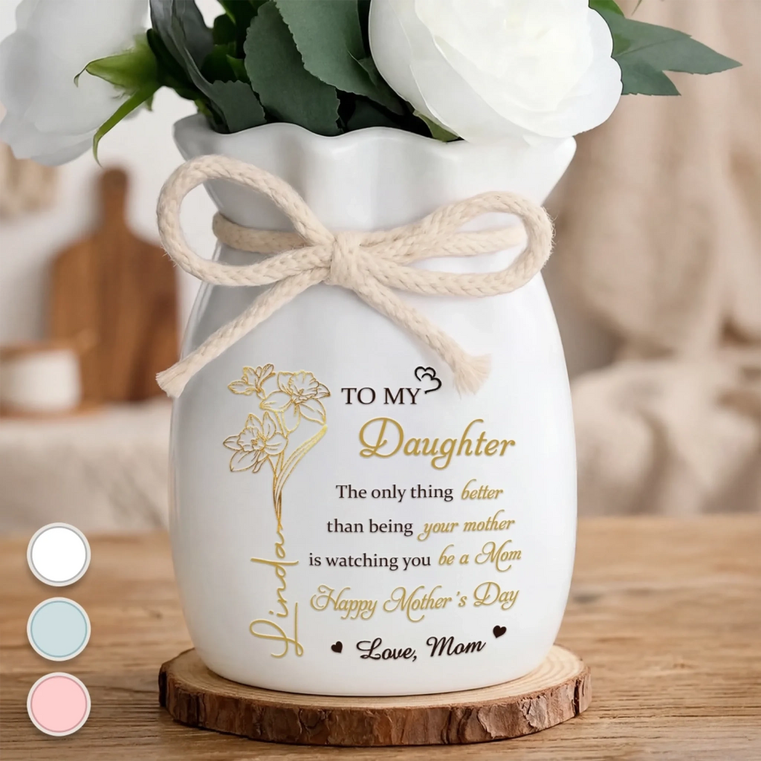 Custom Flower Vase With Ribbon - Personalized Mother's Day Birthday Gifts For Daughter - You Hold Love So Beautifully Printing Joy
