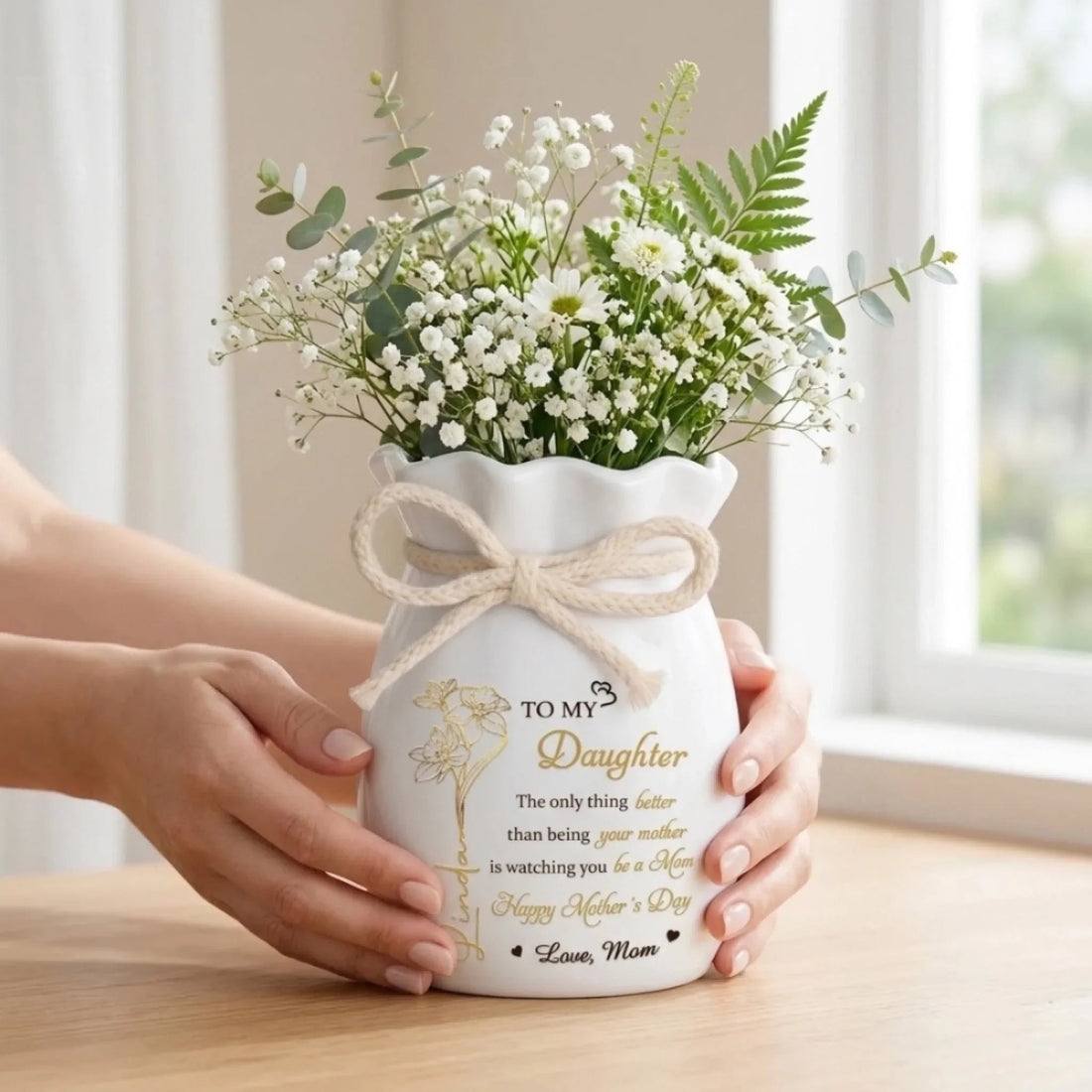 Custom Flower Vase With Ribbon - Personalized Mother's Day Birthday Gifts For Daughter - You Hold Love So Beautifully Printing Joy