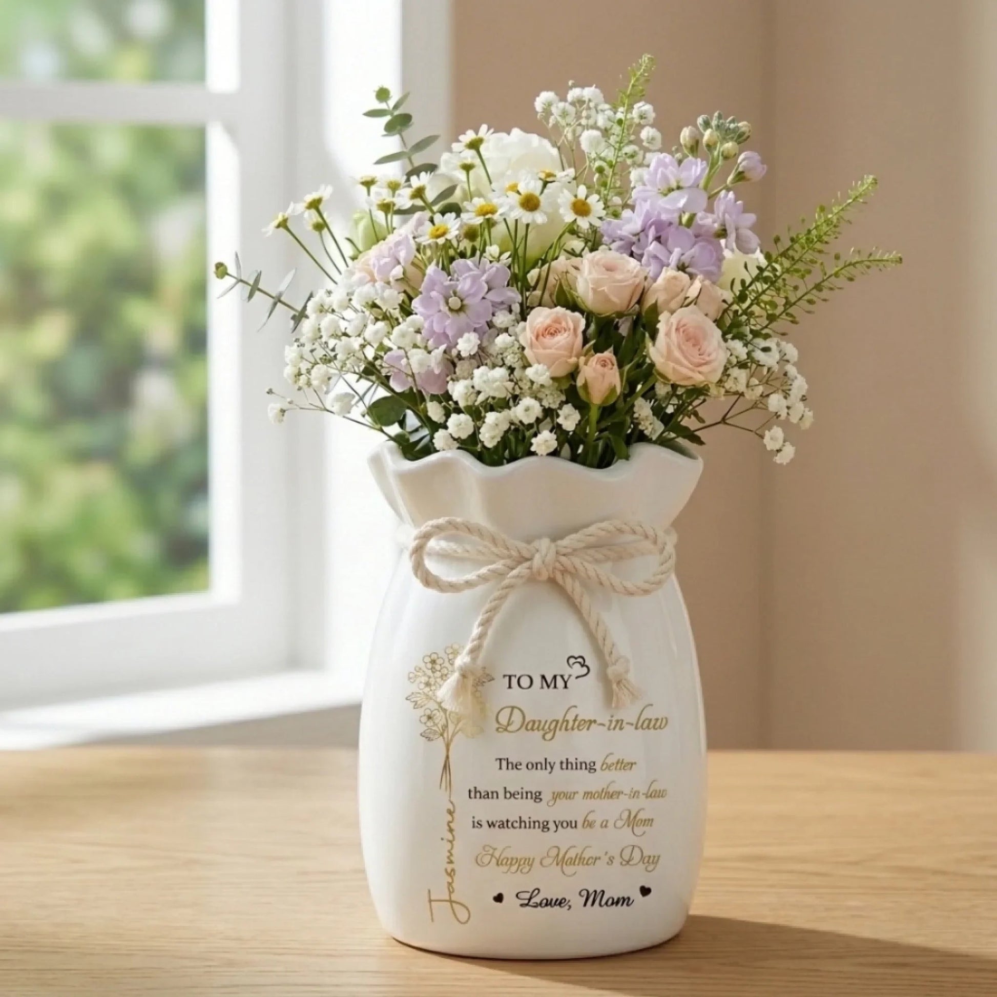 Custom Flower Vase With Ribbon - Personalized Mother's Day Birthday Gifts For Daughter - You Hold Love So Beautifully Printing Joy