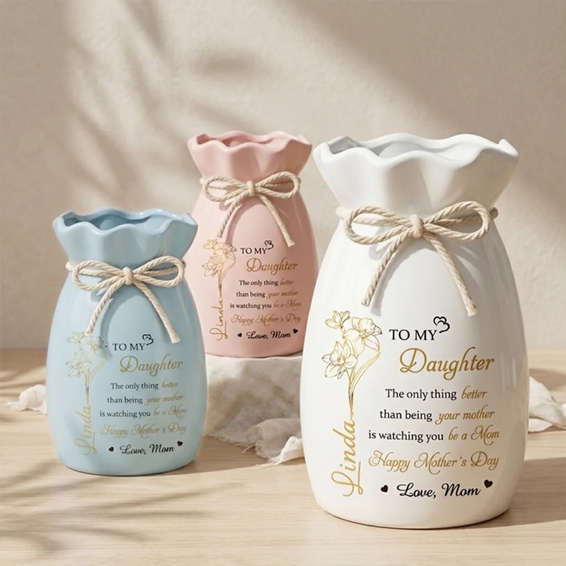 Custom Flower Vase With Ribbon - Personalized Mother's Day Birthday Gifts For Daughter - You Hold Love So Beautifully Printing Joy