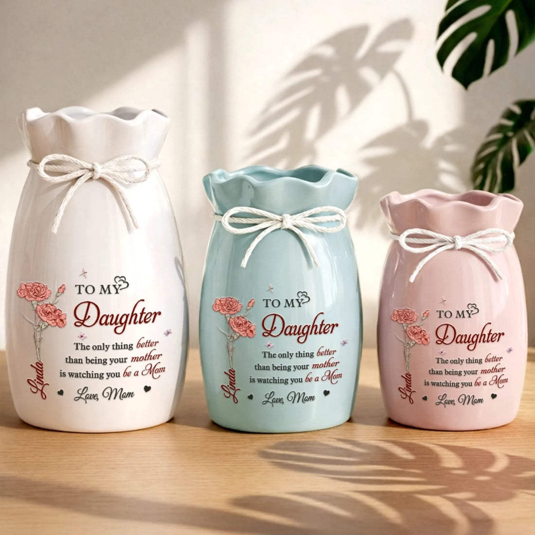 Custom Flower Vase With Ribbon – Personalized Gift for Daughter – My Little Girl, Now A Loving Mom Printing Joy