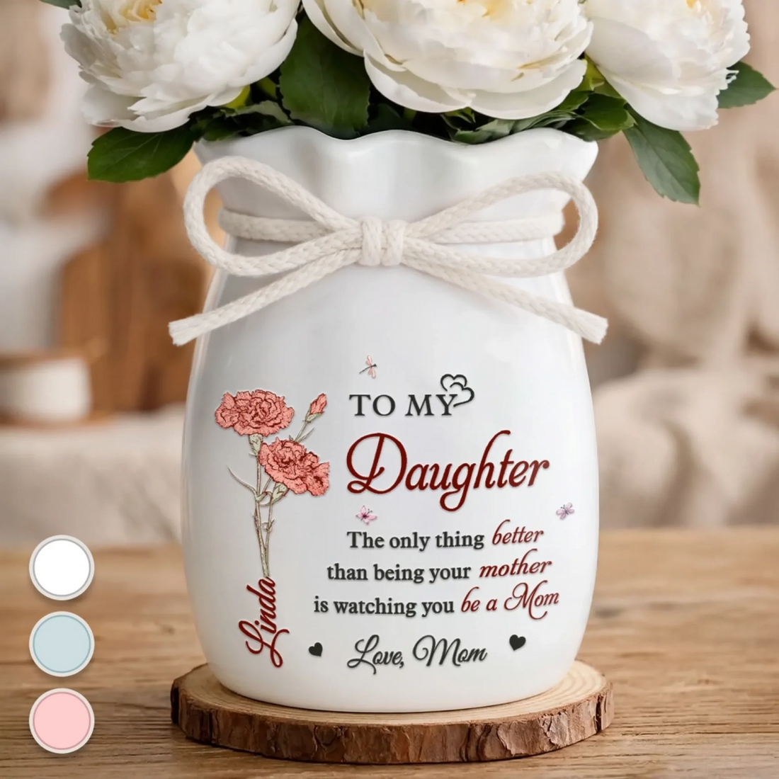 Custom Flower Vase With Ribbon – Personalized Gift for Daughter – My Little Girl, Now A Loving Mom Printing Joy