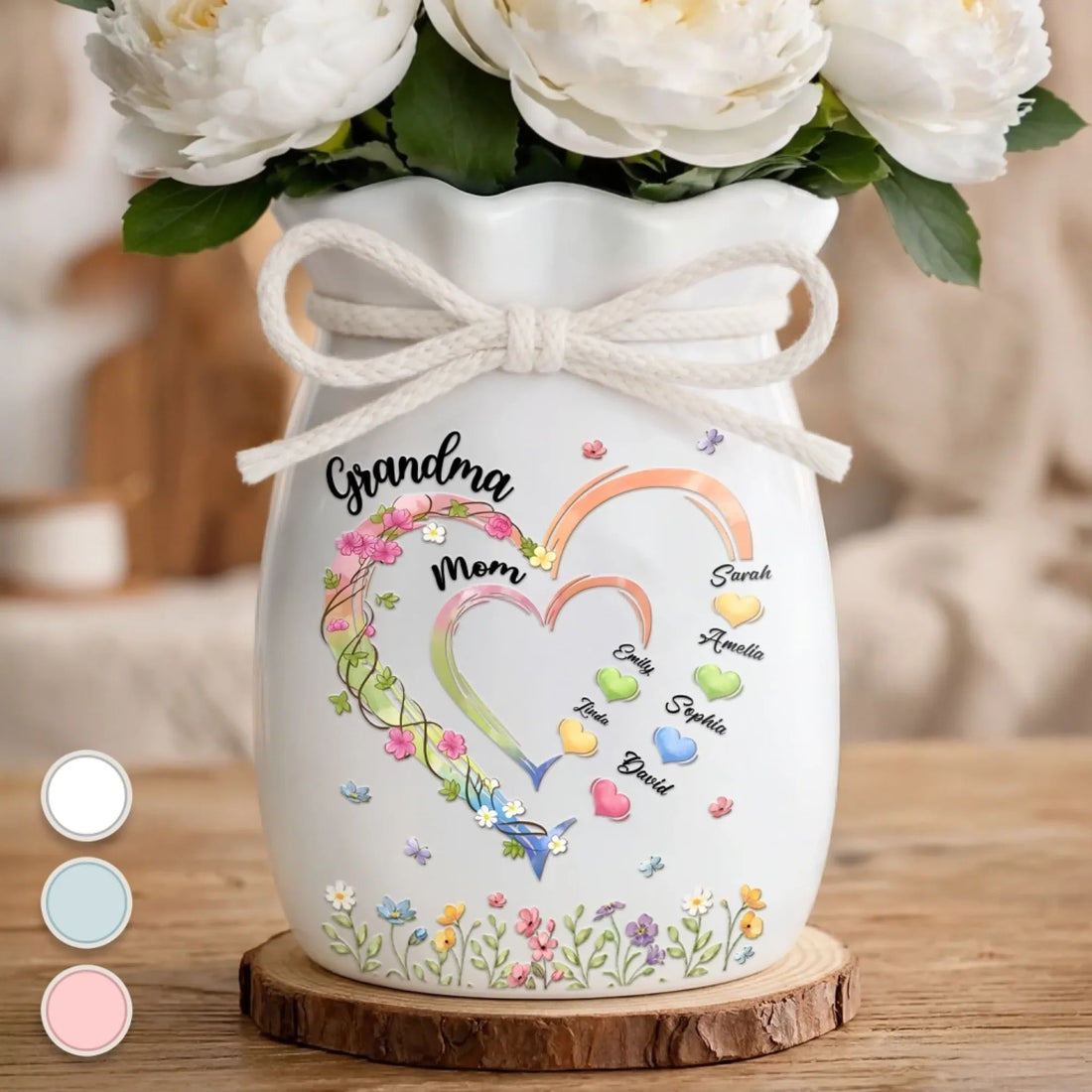 Custom Flower Vase With Ribbon – Personalized Gift for Mom & Grandma – My Favorite People Call Me Grandma Printing Joy