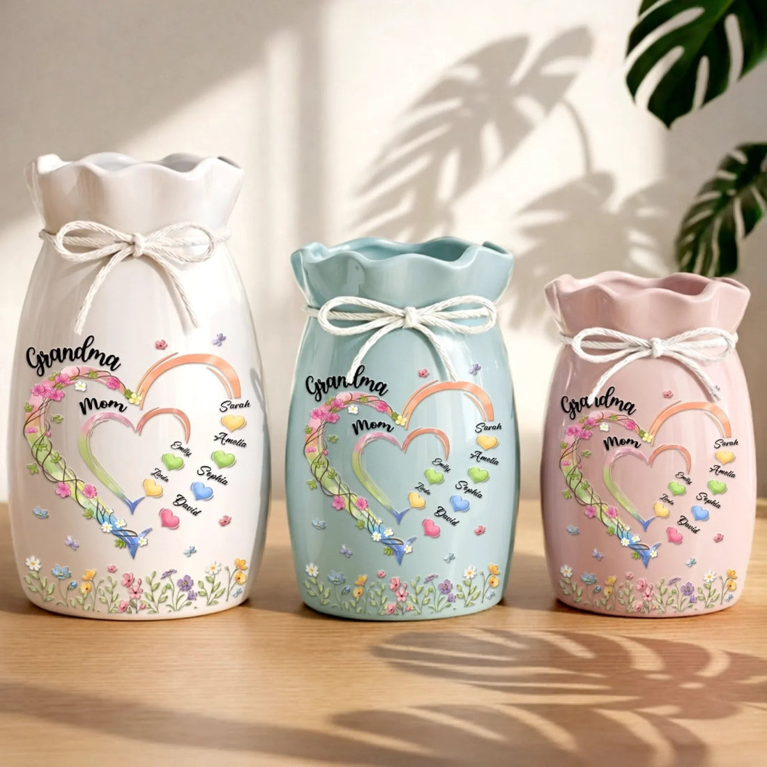 Custom Flower Vase With Ribbon – Personalized Gift for Mom & Grandma – My Favorite People Call Me Grandma Printing Joy