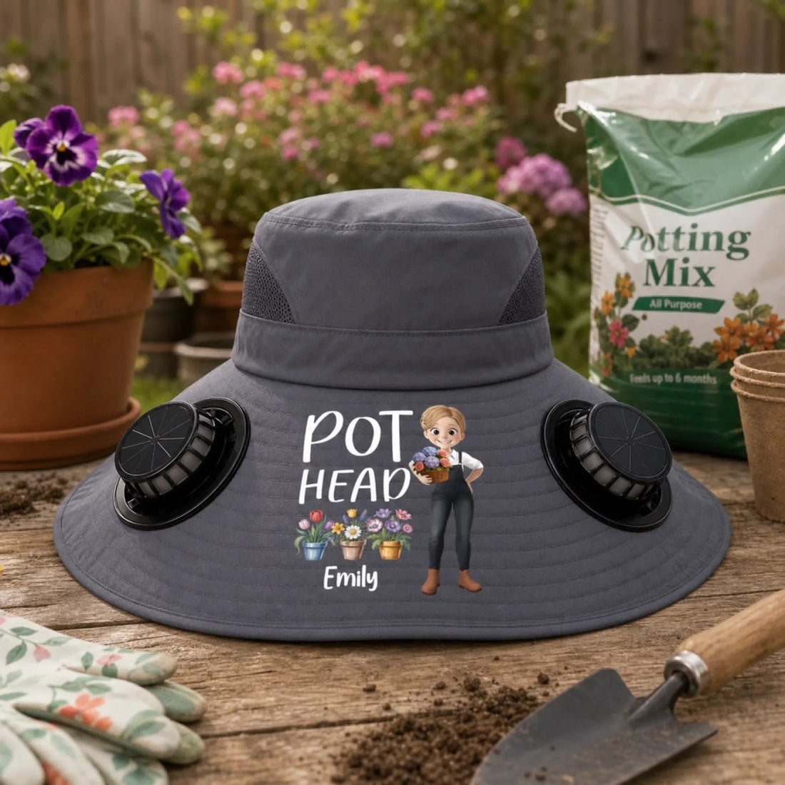 Custom Solar Fan Hat – Personalized Gardening Gift – Let Her Garden Grow Printing Joy