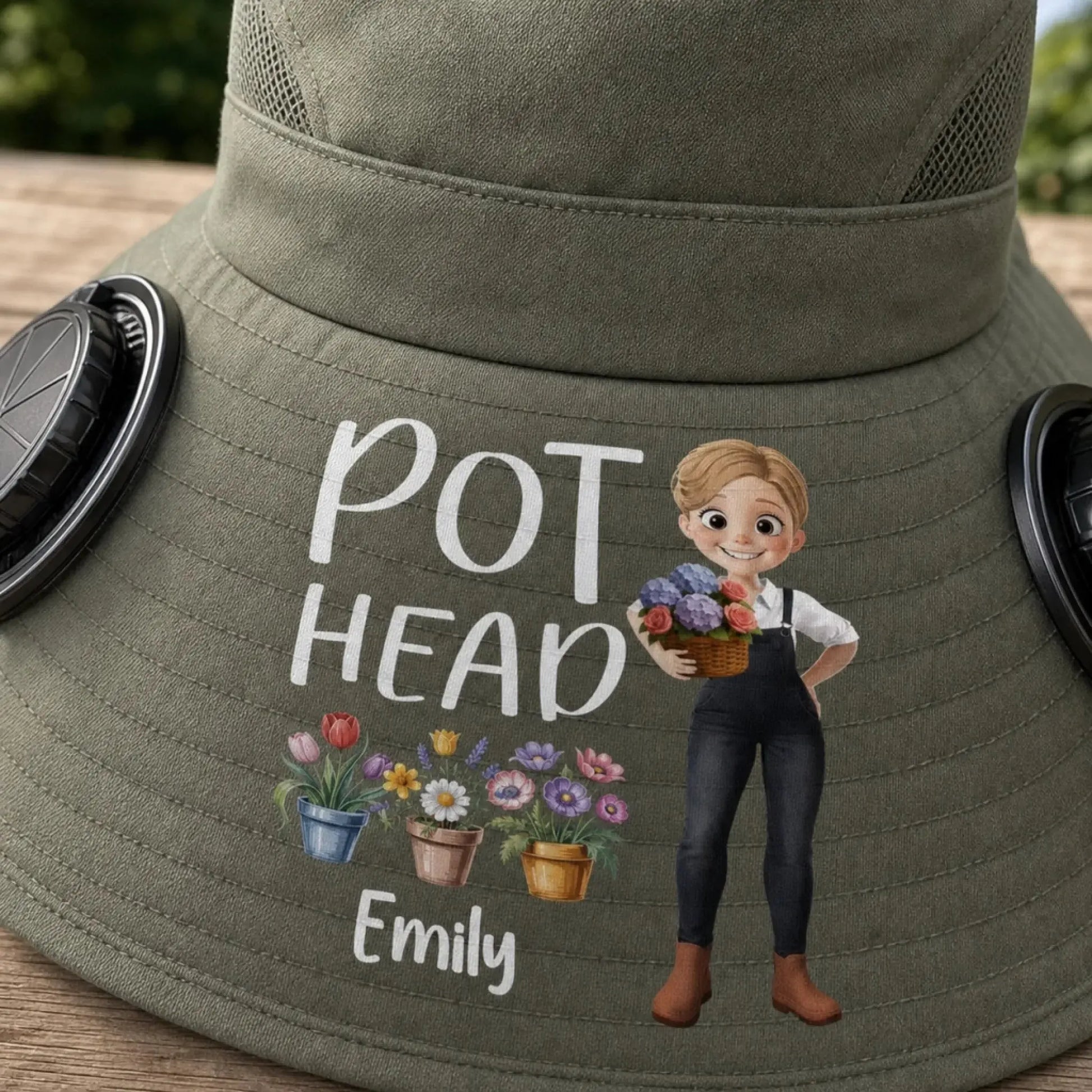 Custom Solar Fan Hat – Personalized Gardening Gift – Let Her Garden Grow Printing Joy